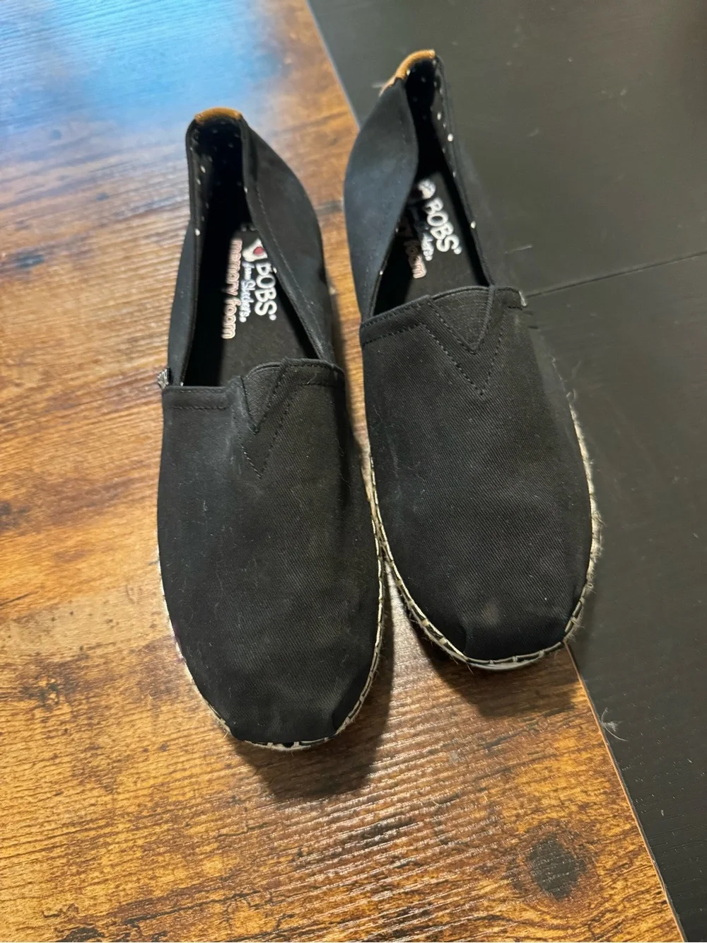 Skechers BOBS Black Espadrille Slip-On Flats in size 9.5